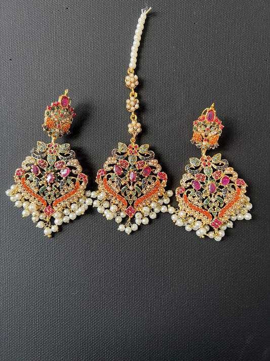 Earrings and tikka set - Multi