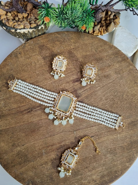 Indian Pakistani choker set - Necklace, Tikka and Earrings