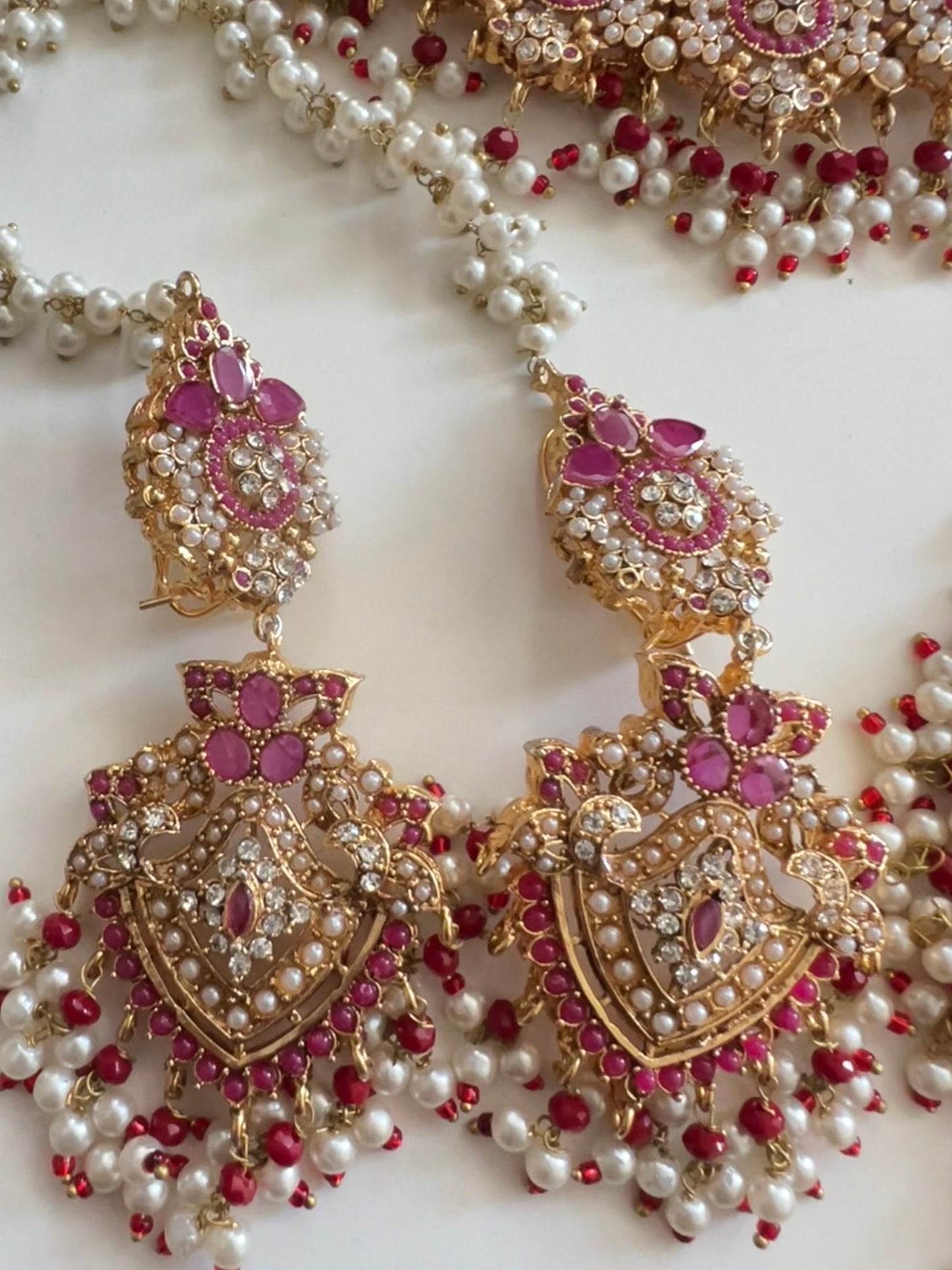 NEW! Full Pink bridal set - necklace, earrings, tikka and Jhumar