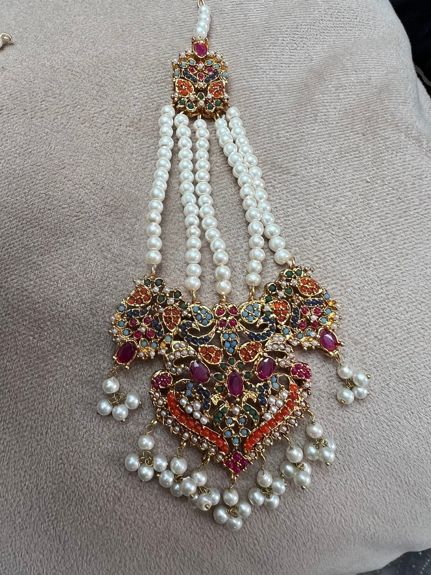 NEW! Nauratan jewellery set -2 x necklace, earrings, tikka, Jhumar