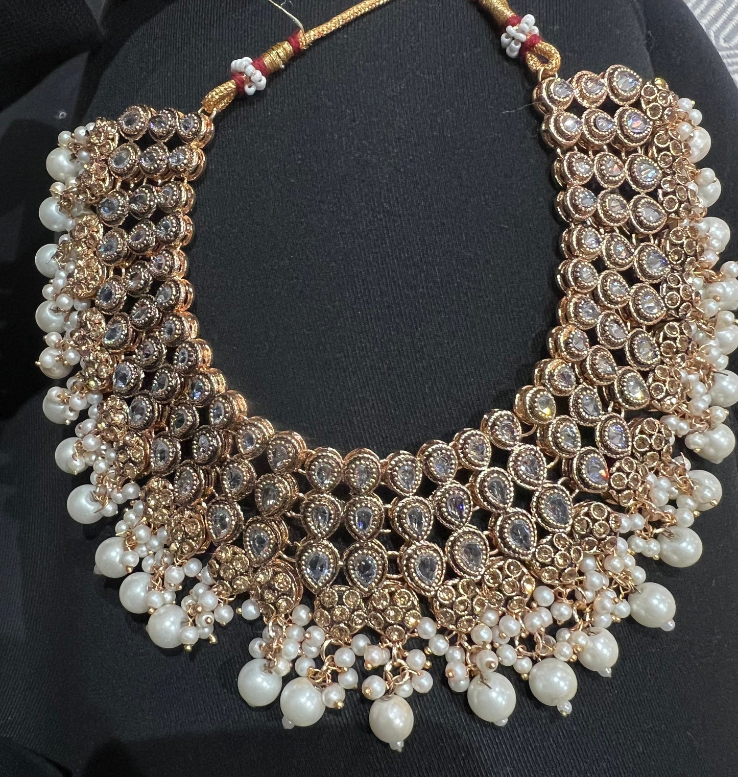 Indian Pakistani Gold and pearl necklace earrings tikka set