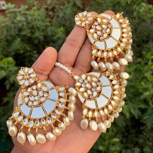 Kundan Indian Pakistani necklace earrings tikka set