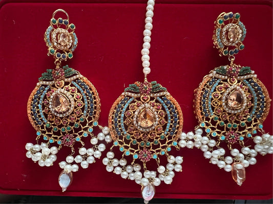 Multi - earrings and tikka set