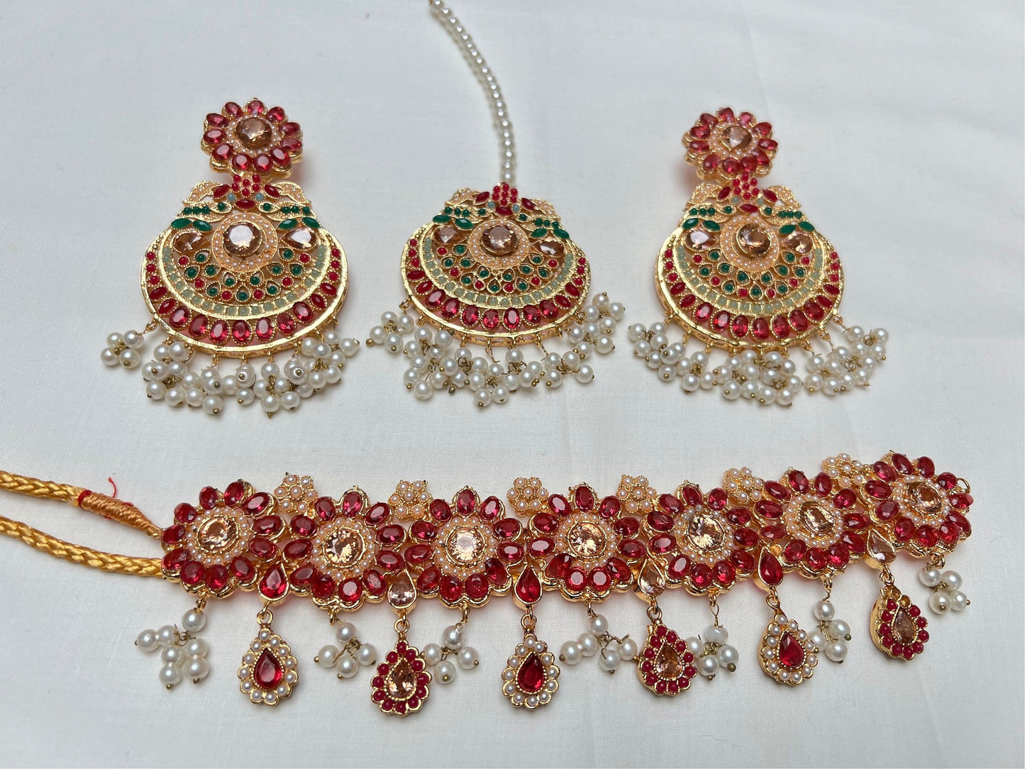 Indian jewellery Choker set - choker necklace, earrings and tikka set