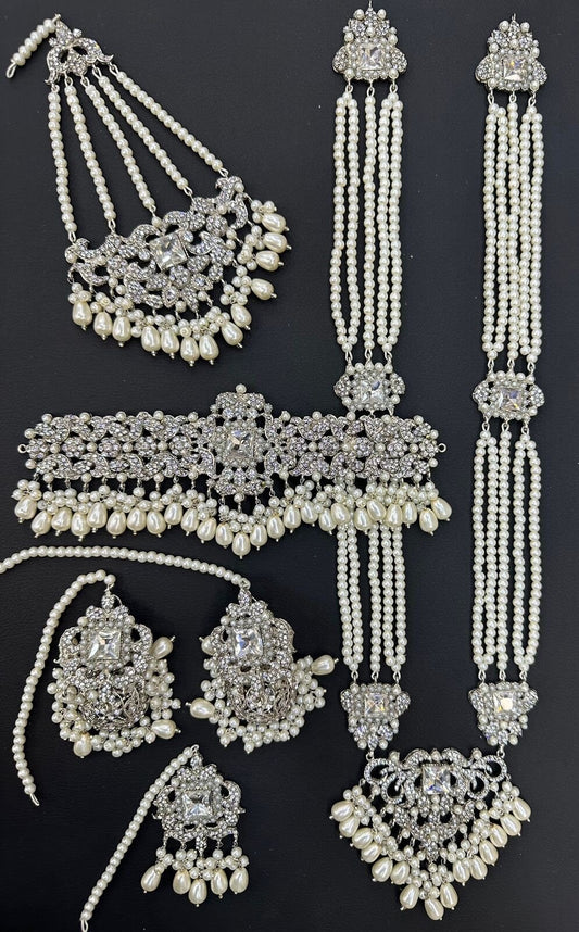 Latest Full Indian pakistani bridal set - silver and pearl