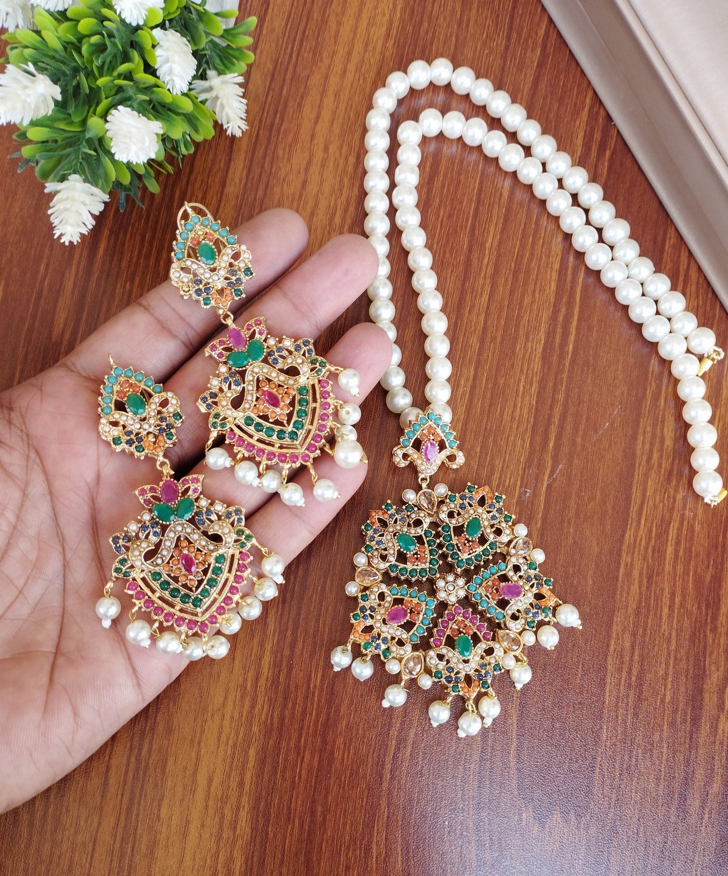 Multi oversized pendant set - necklace and earrings