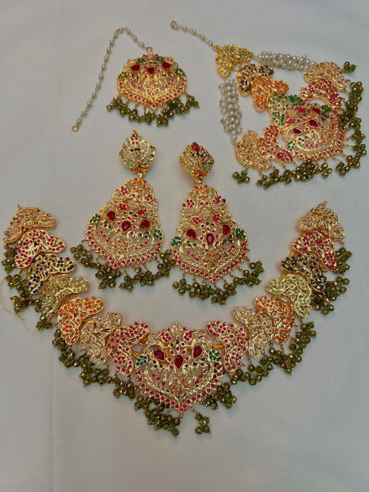 NEW! Full bridal Noratan set - necklace, earrings, tikka, Jhumar