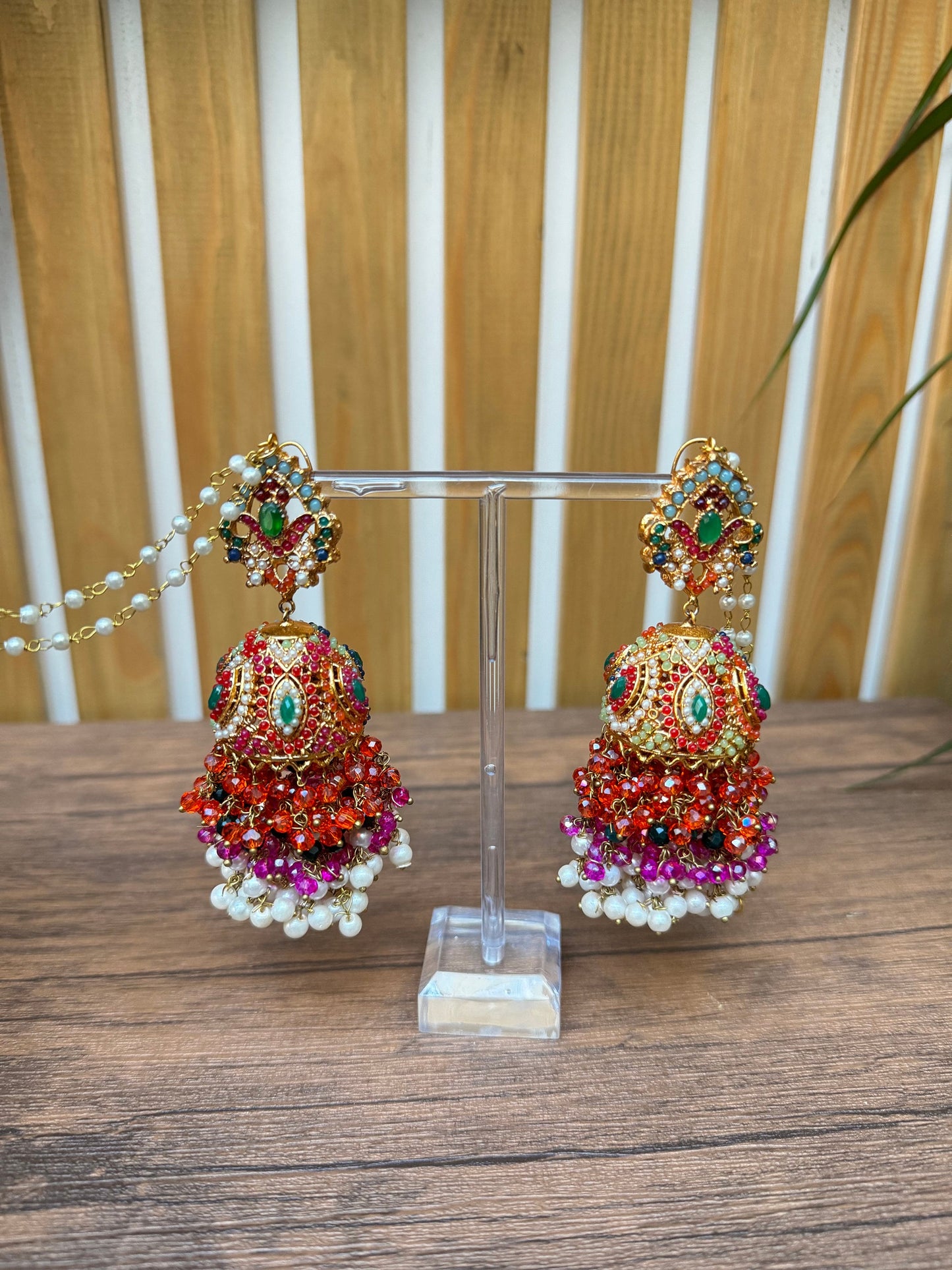 Jhumka Earrings - NEW multi colour - orange and pink